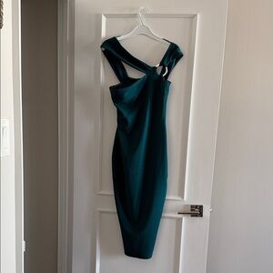 Nookie Teal One-Shoulder Midi Dress with Ring Detail